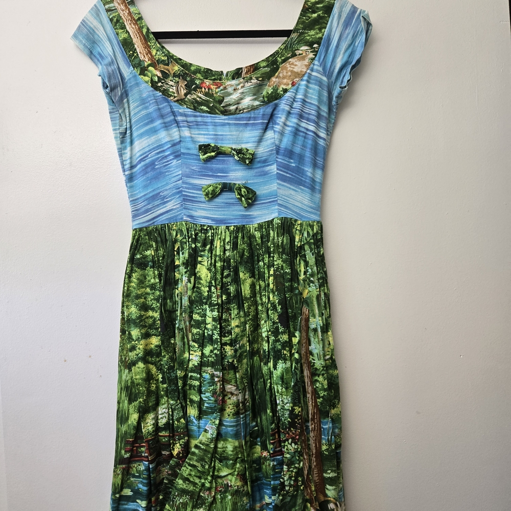 Bernie Dexter Scenic Print Dress with Green and Blue